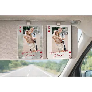 Personalized Couple Playing Card Car Visor Clip, Custom Photo Card Visor Accessory, Gift For Couples