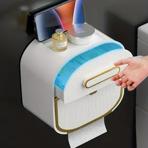 Deluxe Bathroom Organizer Wall Mounted Toilet Paper Storage Container with Waterproof Design Punch Free Installation and Drawer Included for Maximum Convenience Space Saving Solution Home Goods Restroom