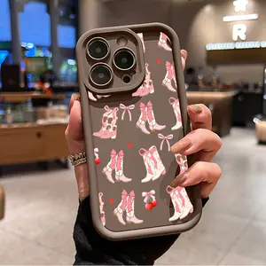 Pink Cowboy Boots Pattern TPU Phone Case for iPhone 16 15 14 Pro Max 13 12 11 XR XS Plus Shockproof Full Camera Protection Durable slim Silicone Cover Cellphone Protective Smartphone Casing