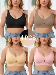 4PCS Women Wireless Jelly Soft Comfort Bra Seamless Breathable No Wire Bra Underwear, Soft Support for Lounge Daily Wear
