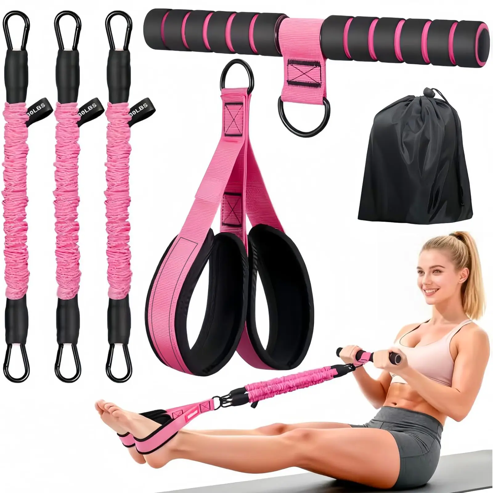 Pilates Bar Kit - Multifunctional with Adjustable Elastic Resistance Band, Home & Outdoor Sports Equipment for Arm Strength Training, Full Body Workouts