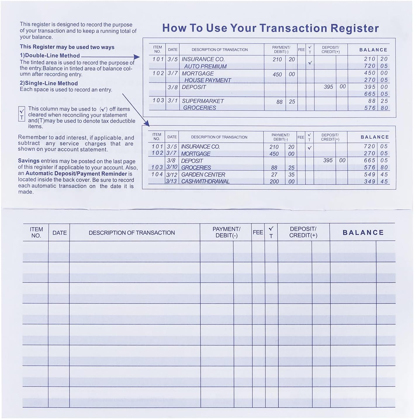 20-Pack Checkbook Register Ledger – Personal & Business Bank Transaction Record Books for Checking, Savings, Deposits & Credit Card Tracking, Easy Expense Management Logs