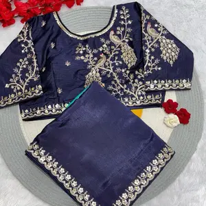 Women party wear saree Indian wedding karvachauth outfit Diwali party peacock design blouse stitched