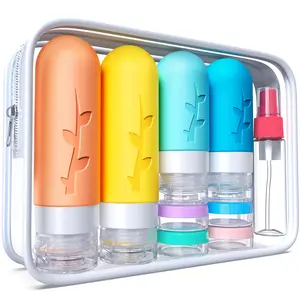 TSA Approved 18 Pack Silicone Travel Bottles for Toiletries - Leak Proof Refillable Liquids Shampoo and Conditioner Travel Essentials - Canister, Tin