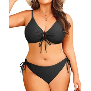Daci Women's Plus Size Triangle Bikini Set, Sexy Tie Front Two-Piece Swimsuit