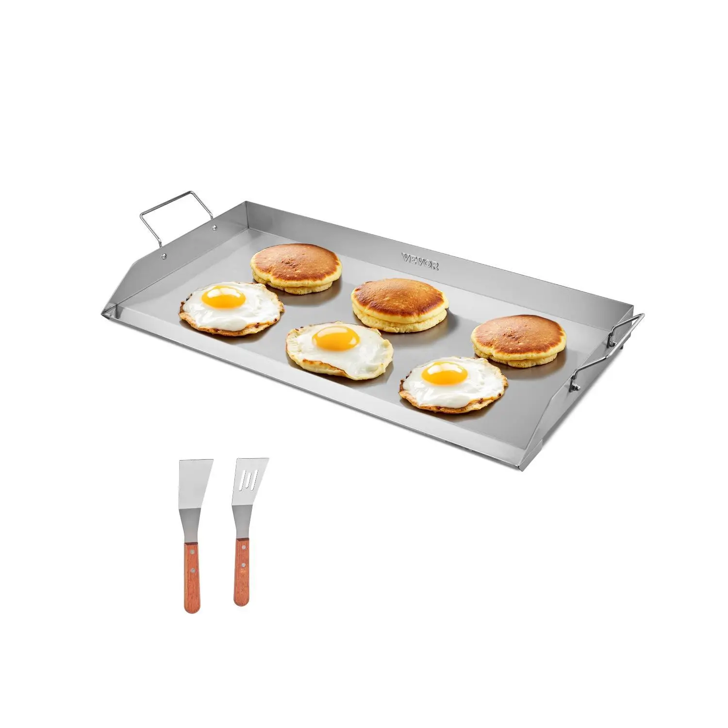 VEVOR 32x16 in Sturdy Stainless Steel Universal Fit Flat Top Griddle, High Heat Resistant Gas Grill with Handle, Durable Cookware for Teppanyaki Style Cooking & Camping, Portable with Grease Drain for Healthier Meals#SohoChic
