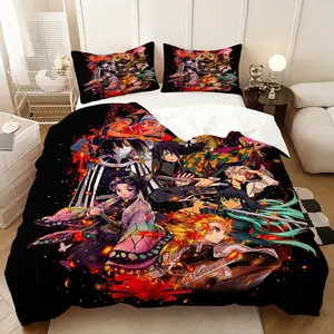 3Pcs,Kimetsu no Yaiba  three-piece bedding set, soft, comfortable and skin-friendly, universal in all seasons, bedding set, no pillow core, no quilt core, suitable for bedrooms, guest rooms - (1 quilt cover + 2 pillowcases)