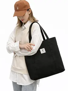 1 Piece Simple Fashionable Canvas Tote Bag, Casual Letter Leaf Print Shopping Shoulder Bag for Ladies Students