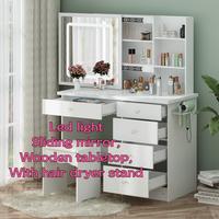 Large Sliding Lighted Mirro & Power Strip/ White