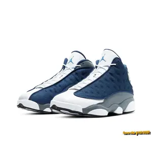 White, Navy Blue, and Grey Mid-Top Retro Basketball Shoes, Tumbled Leather with Reflective Mesh