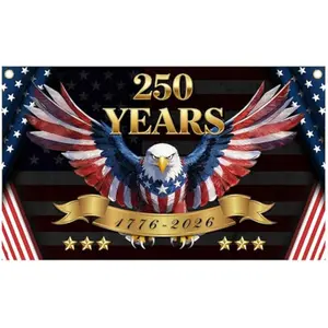 Double-sided American Flag 250th Anniversary Double Sided 3x5 FT Outdoor – Heavy Duty USA Semiquincentennial Banner with Metal Grommets, All-Weather Patriotic Decor for Yard, Wall, Porch, July 4th 2026, Polyester Fabric,summervibes