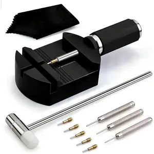Watch Band Link Remover Tool Kit, Professional Watch Strap Adjustment Tool Set with Hammer, Pins, and Cleaning Cloth for Metal Bracelet Sizing Repair