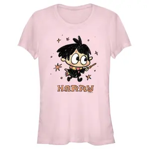 Juniors Womens Harry Potter Starry Cartoon Harry T-Shirt