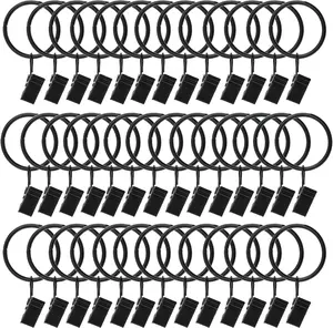 40 Pack Metal Curtain Rings with Clips, Drapery Clips with Rings, Curtain Hangers Clips for Home,Hotel and Office, Drapes Rings 1.26 inch Interior Diameter,Black