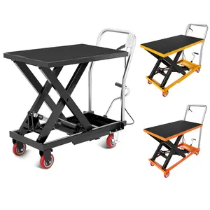 Hydraulic Lift Table Cart, 500 LBS Capacity，28.5 in Lifting Height, Manual Single Scissor Lift Table with Locking Wheels and Non-Slip Pad, Workshop Cart,Hydraulic Scissor Cart for Material Handling