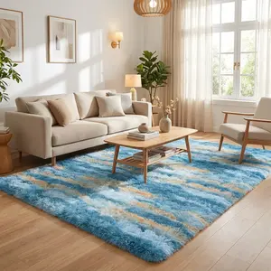 XEXSIN Fluffy Rugs for Living Room, Feet Abstract Blue and Yellow Large Shag Area Rugs for Bedroom, Non-Slip Indoor Modern Fuzzy Plush Floor Carpet for Dorm Nursery Kids Room Decor, Soft Shaggy Throw Rug