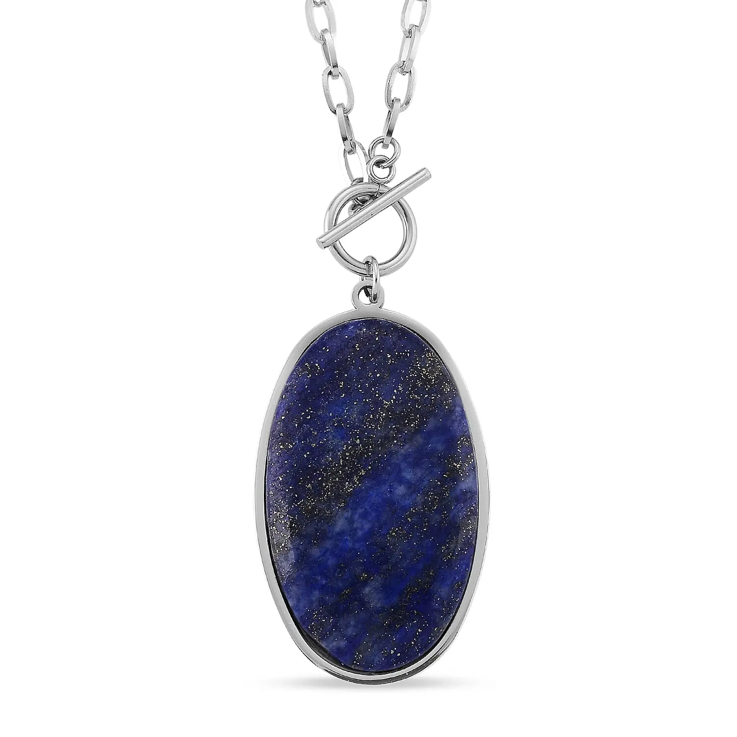 Blue Imperial Jasper Necklace (24 Inches) in Stainless Steel 50.00 ctw