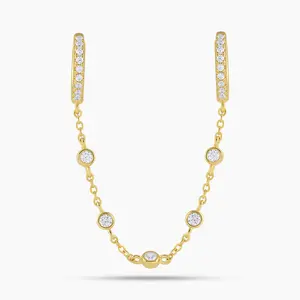Swagy Chic Bezel Double Huggie Hoop Earrings - 2 Bands Costume Jewelry with Sparkling CZ for Daily Wear & Stacked Look, Two Bands