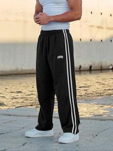 men's letter & striped print pants, regular fit casual comfy breathable pants for outdoor daily wear, men's trousers for all seasons, sports pants, tracksuit pants, breathable athletic bottoms