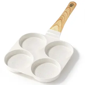 Nonstick Egg Frying Pan 4-Cup Granite Omelette Pan with Heat-Resistant Wooden Handle for Versatile Cooking - Cookware