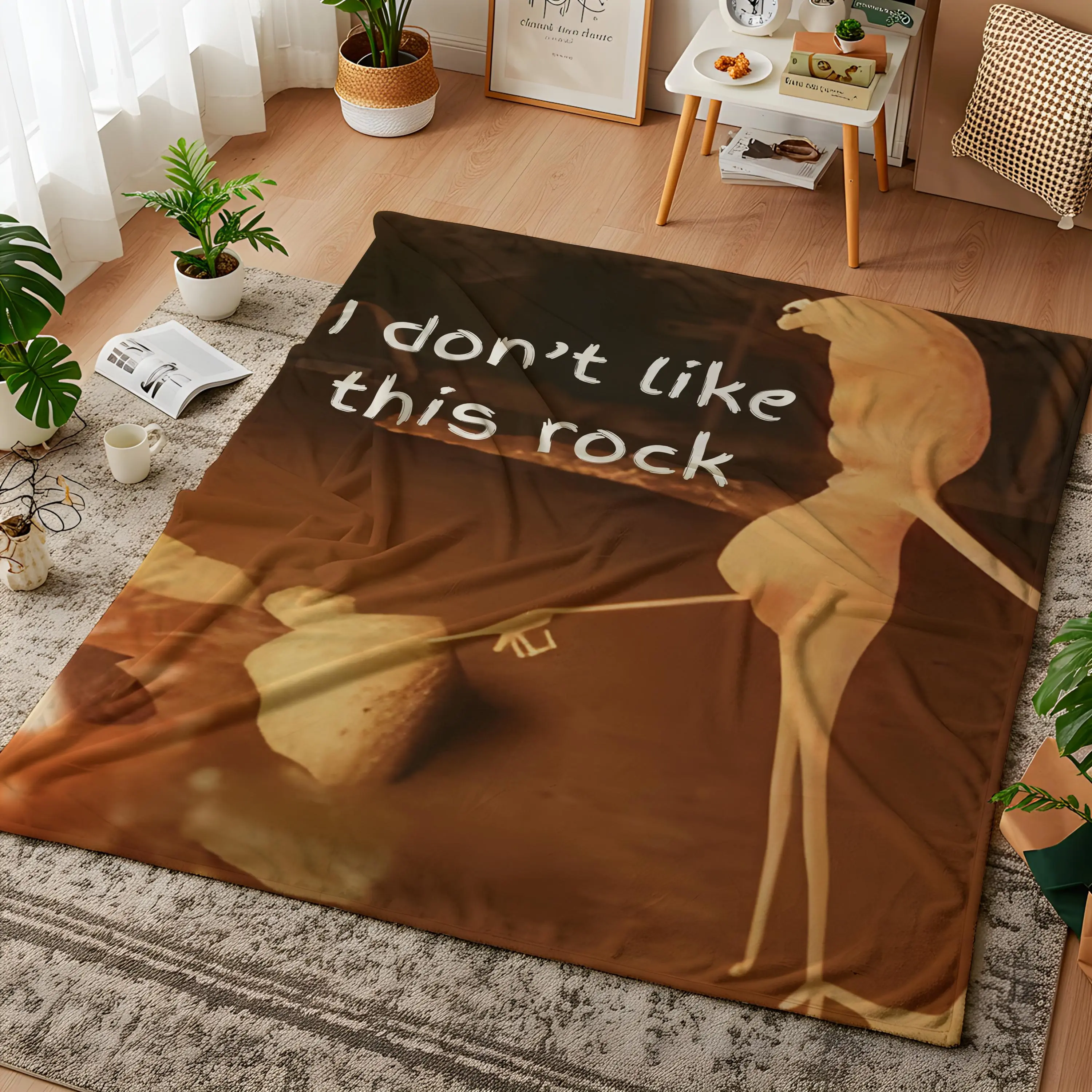 Marcus The Worm Slogan Print Velveteen Polyester Blend Blanket - KMH Label Sewn-In, High Detail Print, Fun Humor Meme Decor, Queen Size Bedspread, Funny Gift for Bedding