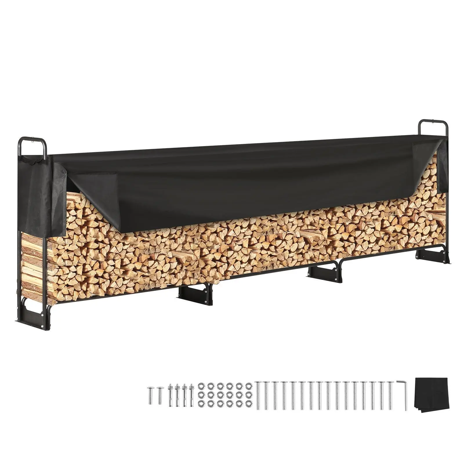 【SummerFinds】VEVOR 12.7FT Outdoor Firewood Rack with Cover,  152x14.2x46.1in,Heavy Duty Firewood Holder & 600D Oxford Waterproof Cover for Fireplace, Patio, Indoor/Outdoor Log Storage Rack for 3/4 Cord of Firewood