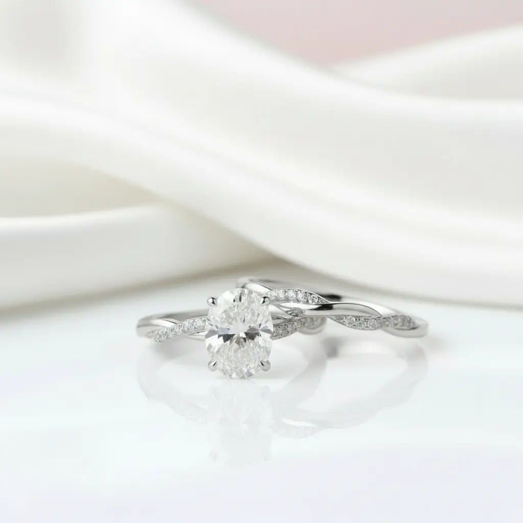 2.0 Ct Oval Cut Diamond Option Twisted Engagement Ring Set
