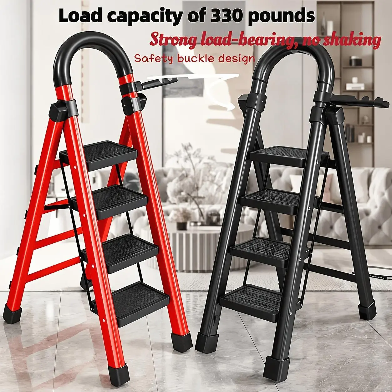 [Durable Folding Ladder] 330 Lbs Capacity, Durable, Lightweight 2/3/4/5-Step Portable Folding Ladder | Heavy-Duty, Anti-Slip Pedals, Portable Multi-functional Ladder for Home And Kitchen Use, Robust Handrails