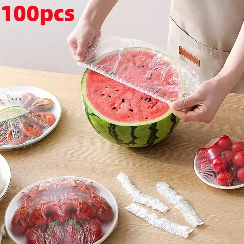 Elastic Food Covers, Disposable Plastic Food Covers for Kitchen, Microwave & Fridge, Keeps Fresh, Blocks Odors 100 Pcs Food-Grade Elastic Food Covers, Disposable Plastic Food Covers for Kitchen, Microwave & Fridge, Keeps Fresh, Blocks Odors