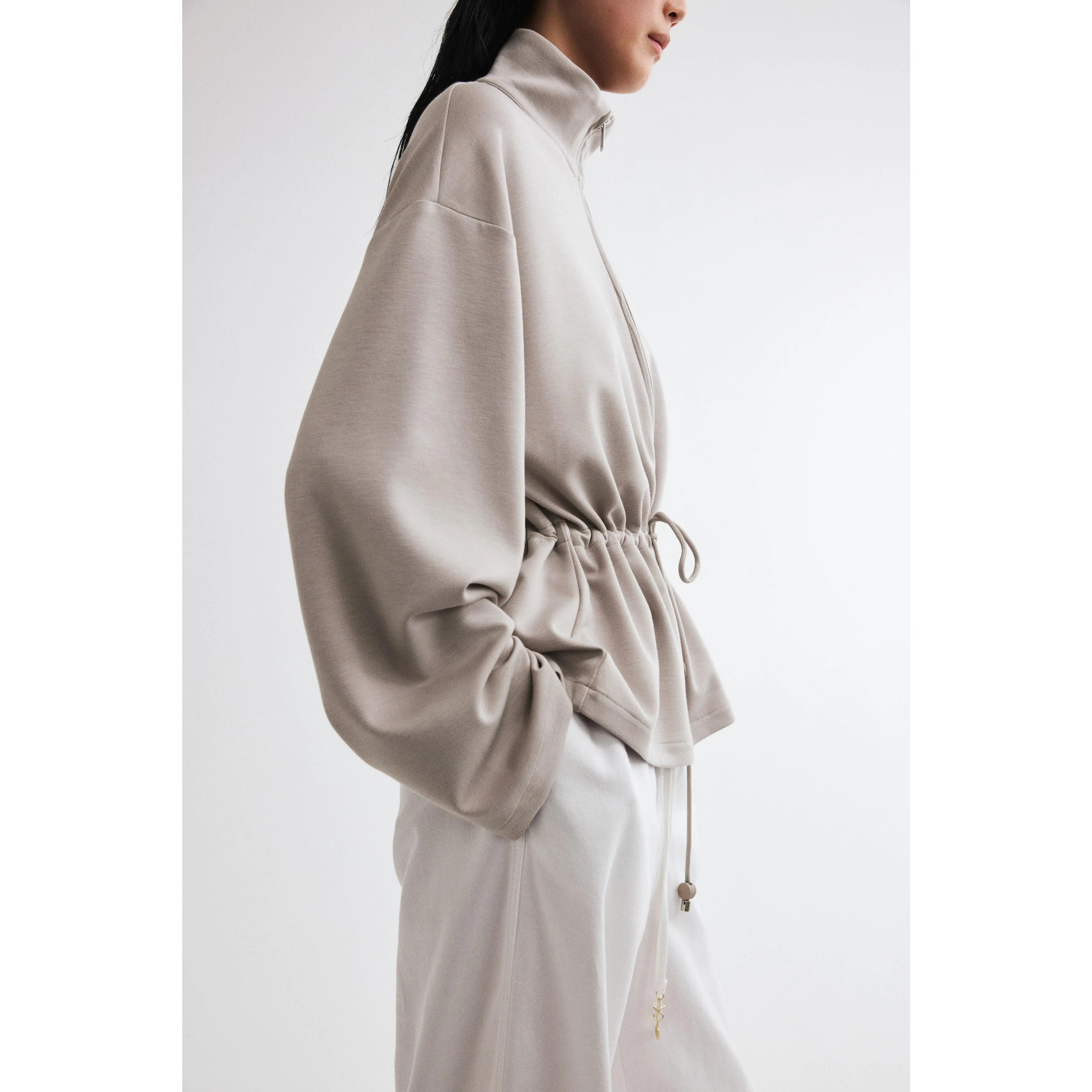 H&M Drawstring-detail zip-through sweatshirt