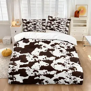 Rustic Brown Cow Print Duvet Cover Set, 1 Quilt Cover &1 or 2 Coreless Pillowcases, Soft Breathable Microfiber Bedding, Bold Cowhide Pattern, Modern Stylish Bedroom Decor for Teens & Western Style Lovers