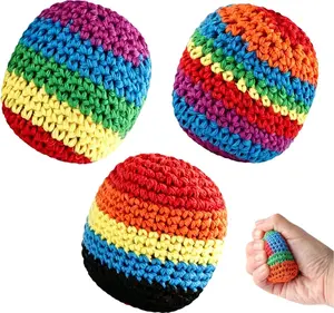 Footbags Hand-Made Knitted Footbags, Multicolor, Sand Fill, for Kids and Beginners, Ages 3 and Up（Random Color）