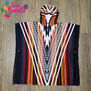Poncho Tribal Decoration Fleeced Inside with Hoodie Unisex One-size