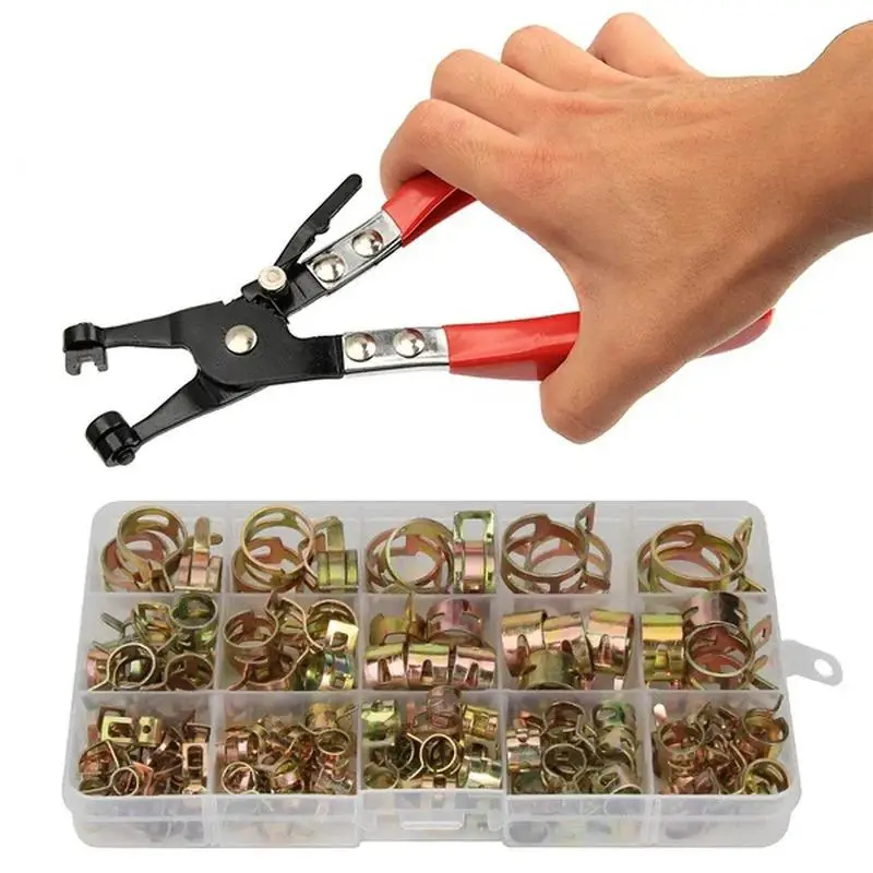 6-22mm Spring Hose Clamps & Manual Pliers, 1 Set Zinc Plated Gas Water Hose Clamp with Manual Pliers, Multipurpose Metaling Tools Assortment Kit, Heav