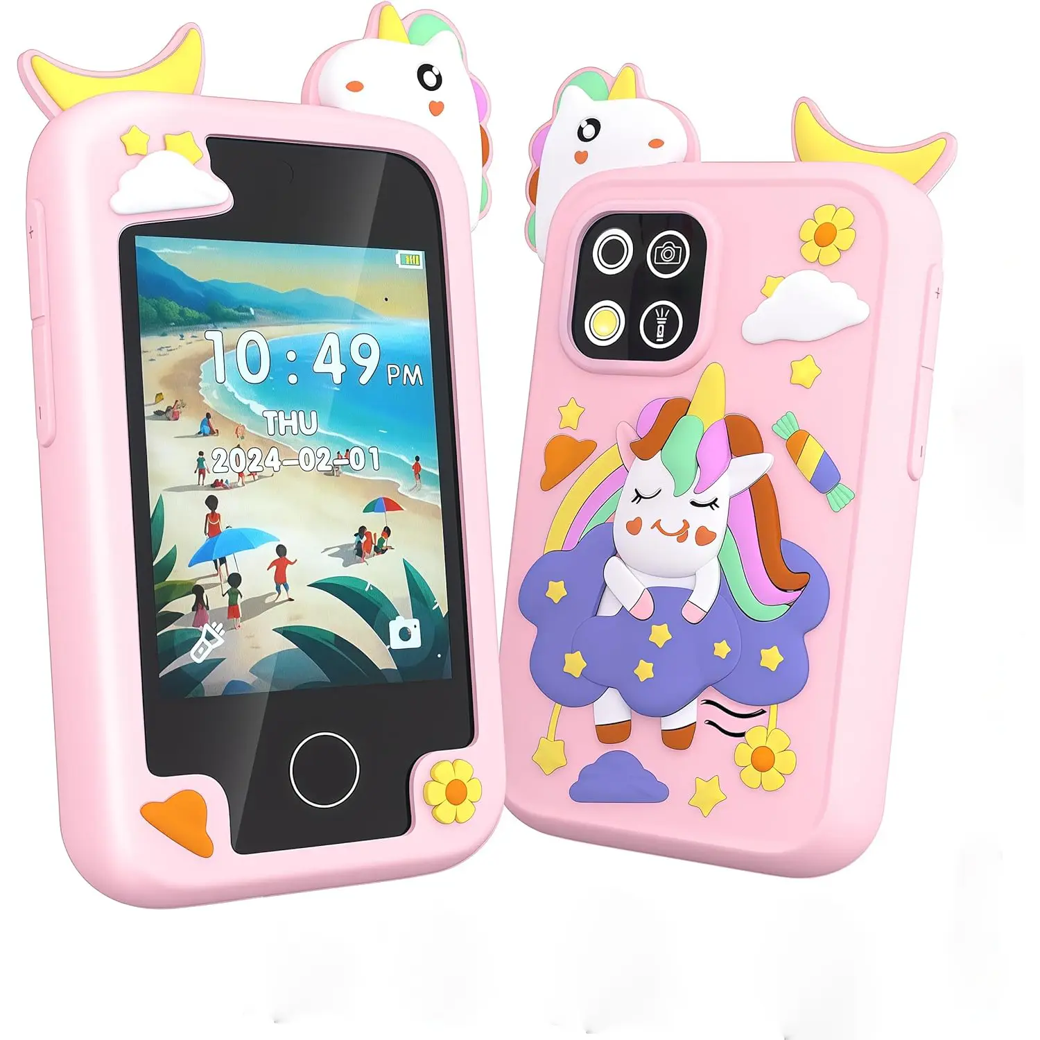 Kids Smart Touchscreen Phone - 2.8" HD Display, Dual Camera, 20 Games, MP3, Videos, Step Counter, Alarms, Rechargeable Batteries, Educational Toy for 3-10 Year Old Girl, Christmas Birthday Gift