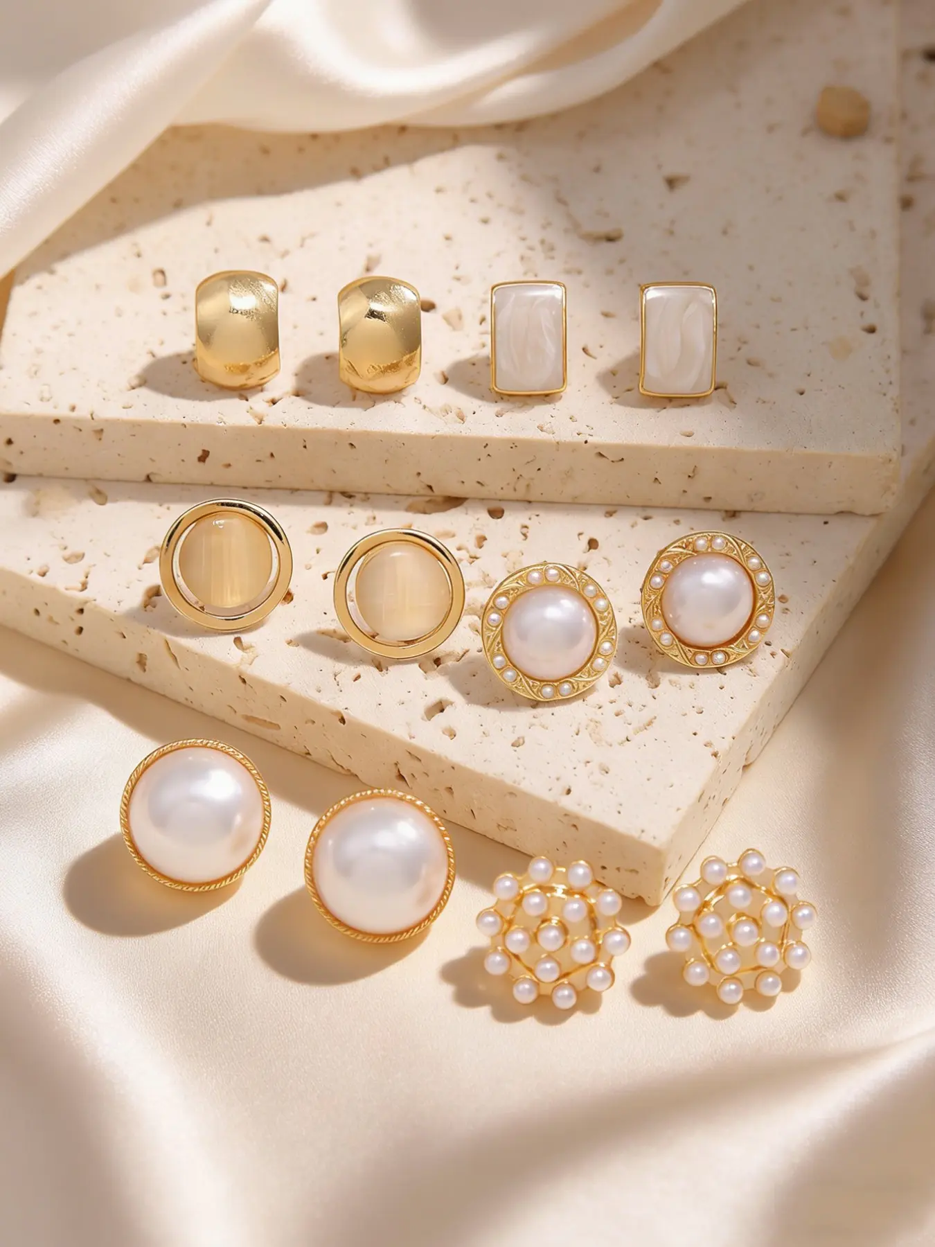 Pearl Earrings Studs for Women Unique Design Luxurious High-Quality Vintage Style Set of 6 Pairs, Pearl Embellished, Elegant Fashion Accessories, Faux Pearl Jewelry