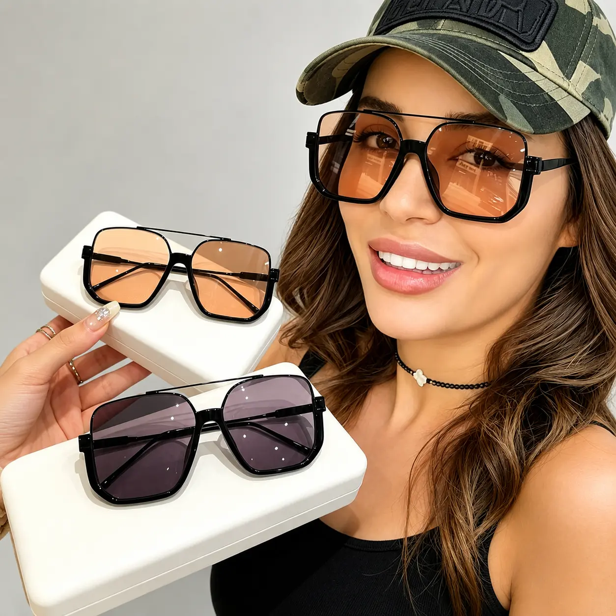 2-Pack Oversized Square Double Bridge Sunglasses, Fashion Y2K American Retro Versatile Casual Sun Glasses, UV Protection Aviator Shades