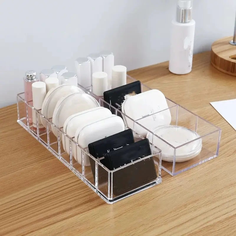 Transparent Makeup Organizer Box, Lipstick Storage Case, Desktop Cosmetic Holder, Multi-Compartment Design, Ideal for Vanity Organization, Cosmetics Organizer Storage, Lipstick Holders, Beauty Supplies Organizer, Cosmetic Organizers, Clear Storage