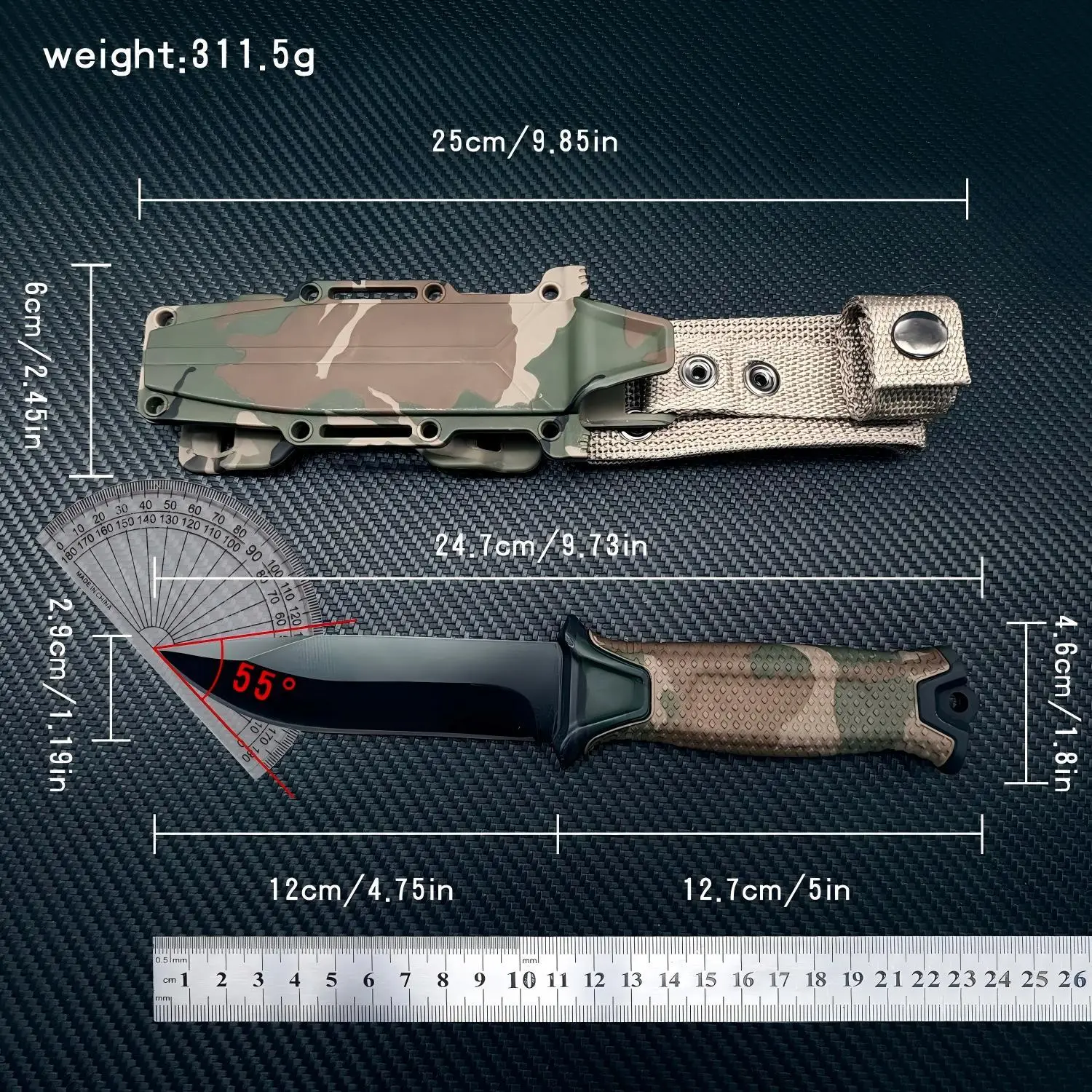 Fixed Blade Straight Knife , Versatile Use,Camouflage Tactical Camping Knife