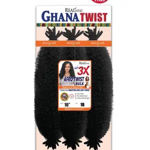 Realistic Ghana Afro Twist Hair 3X Bulk 16 Inch 1B Soft Touch for Wrapping Locs Perfect for Quick Light
