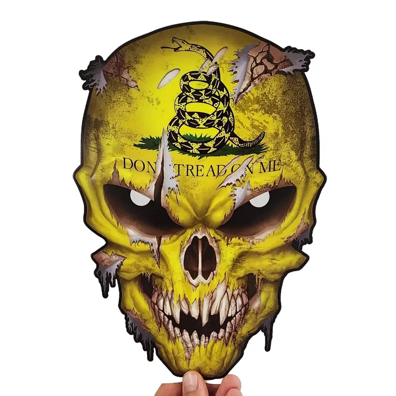 Gadsden Skull Decal – Premium Skull Stickers for Trucks and Cars – Don't Tread on Me American Flag Stickers with Reflective Eyes Skull – Cool and Unique Sniper Stickers and Decals with Military Graphic