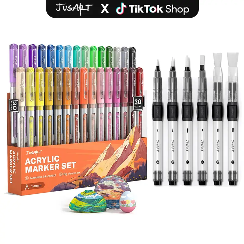 [JusArt] 30/24/18 Colors Flexible Tip Acrylic Marker Set, Water Based Paint Pens with Automatic Ink-Control, Waterproof Flexible Tip Acrylic Markers,