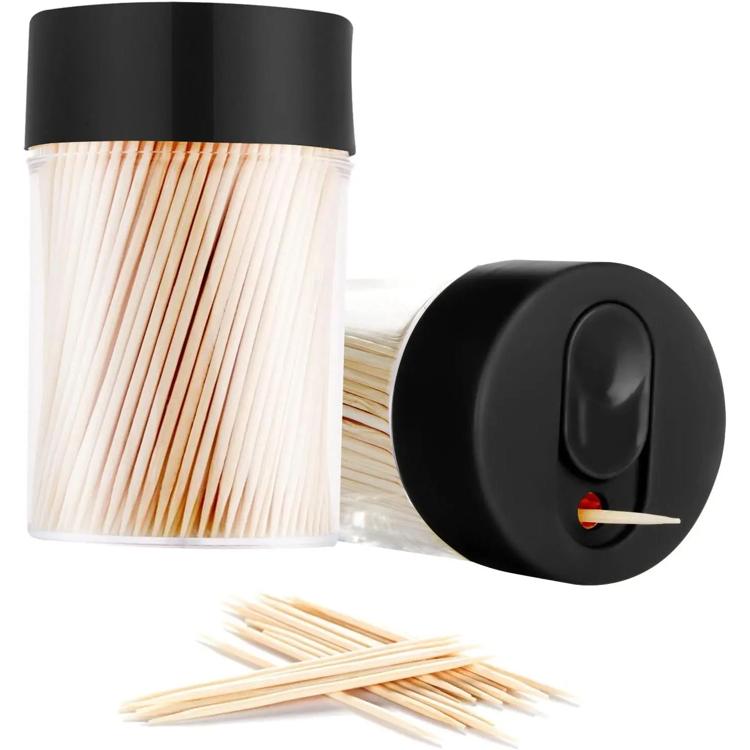 Bamboo Wooden Toothpicks [3000 Count]-With 2-Pack Reusable Toothpick Holder, Sturdy Smooth Finish Tooth Picks, For Appetizer, Olive, Barbecue, Fruit, Teeth Cleaning Toothpicks, Black.