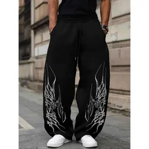 Men's Dark Aesthetic Gothic Loose Pants, Oversized Sports Pants with Thorn Pattern, Street Style, Fall & Winter Fashion