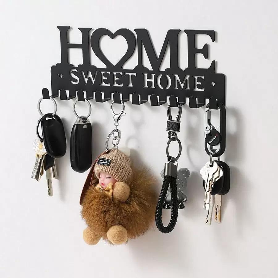 1pc Black Key Holder Wall Mounted Storage Rack, Metal Art Decorative Hook For Coats, Hats, Entrance Hallway