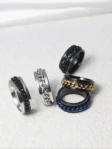 Stainless Steel Chain Twist Ring Set, Fashion Jewelry for Party, Daily Clothing Decor, Trendy All-match & Exquisite Jewelry for Birthday Gift