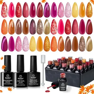 Beetles Fall Gel Nail Polish Set – 20 Colors Glitter Sheer UV LED Soak Off Nail Gel Red Orange Yellow Brown Autumn Fall Winter Gel Polish Kit for DIY Manicure Gift for Women