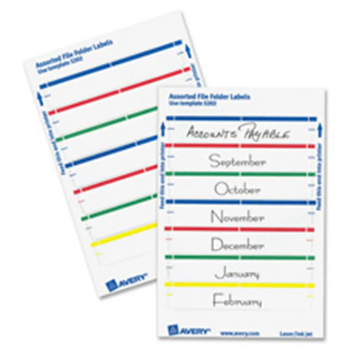 Avery AVE5266 Permanent Bright White Self-Adhesive File Labels & Stickers for File Labeling - 0.33 in 1/3-Cut Tabs, 750-Pack, Acid-Free, No Lift/Curl, Trueblock Cover, Reusable, Inkjet/Laser Compatible, RD, BE, GN, PE, YW