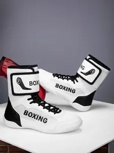 Men's Competition-Level Wrestling Training Shoes, High-Top Muay Thai Boxing Training Shoes, Fitness Sanda Shoes, Ankle Reinforcement, Anti-Slip Grip Tread, Suitable for Professional Wrestlers and Combat Sports Enthusiasts, Boxing Footwear