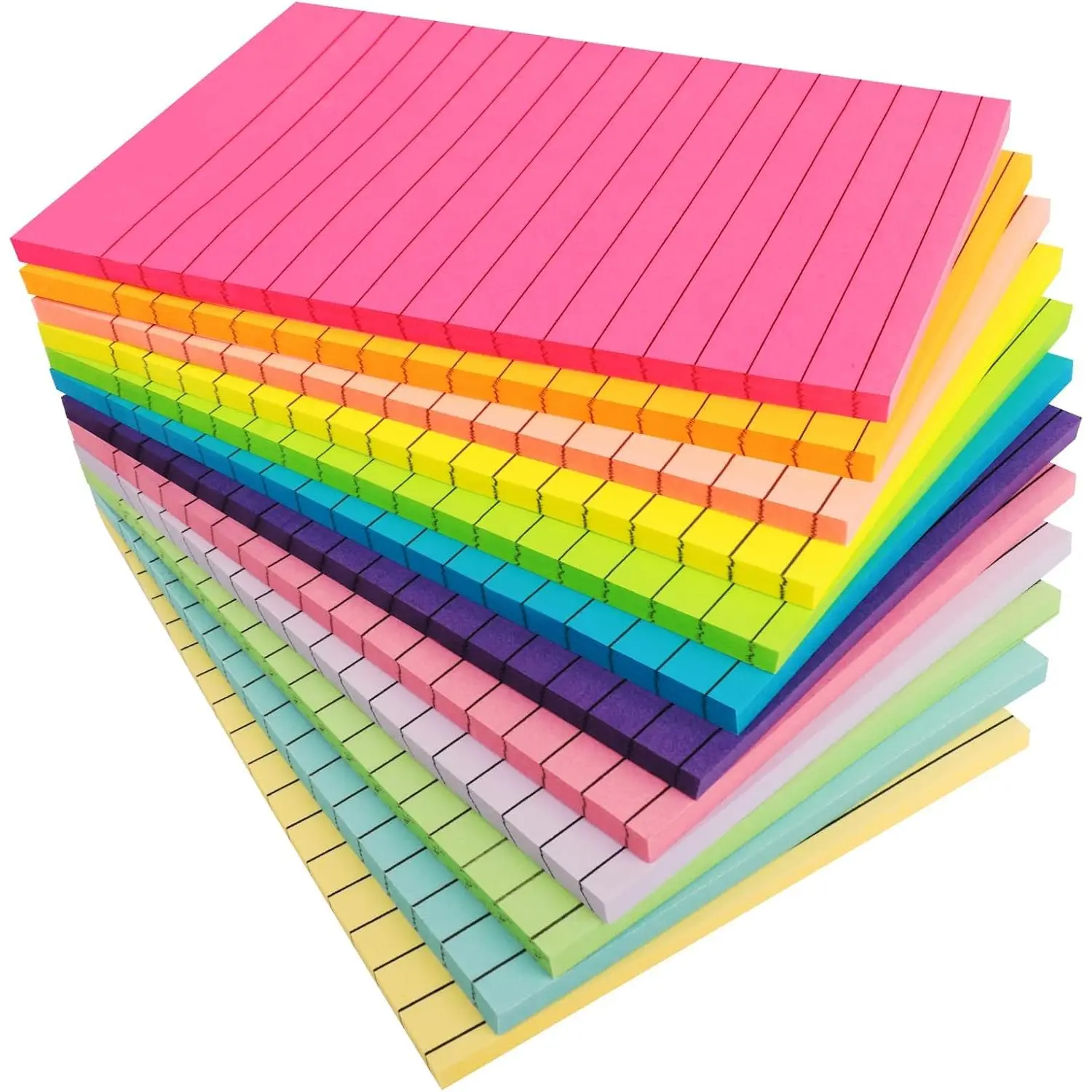 12 Pack Lined Sticky Notes 4x6 Sticky Note with Lines Self-Stick Note Pads 12 Bright Multi Colors Big Rectangular Sticky Notes for Office,Home,School, Meeting, 33 Sheet/Pad